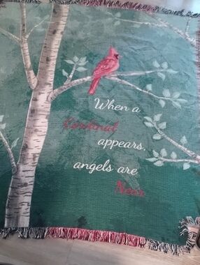 Source Unknown Green Throw Blanket with Red Cardinal
